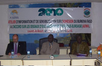 Opening ceremony (from left to right: Executive Secretary of AEWA, Bert Lenten , Minister of Environment and Livelihood, Mr. Salifou Sawadogo and Director General for Nature Conservation, Mr. Ouedraogo Joachim)