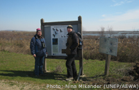 LWfG information sign put up at the Evros Delta in Greece – a key site for wintering LWfG - during the previous LIFE project.  Photo: Nina Mikander (UNEP/AEWA)