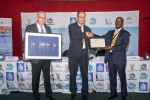 Jacques Trouvilliez (AEWA Executive Secretary), Ayman Ahmed (Egypt) receiving the 2018 Waterbird Conservation AEWA Award on behalf of the Egyptian Environmental Affairs Agency in the institutional category, Barirega Akankwasah (Uganda / Chair of the AEWA Standing Committee)  © Aydin Bahramlouian