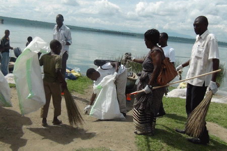 Community members mobilised to clean their areas to promote good sanitation and hygiene.